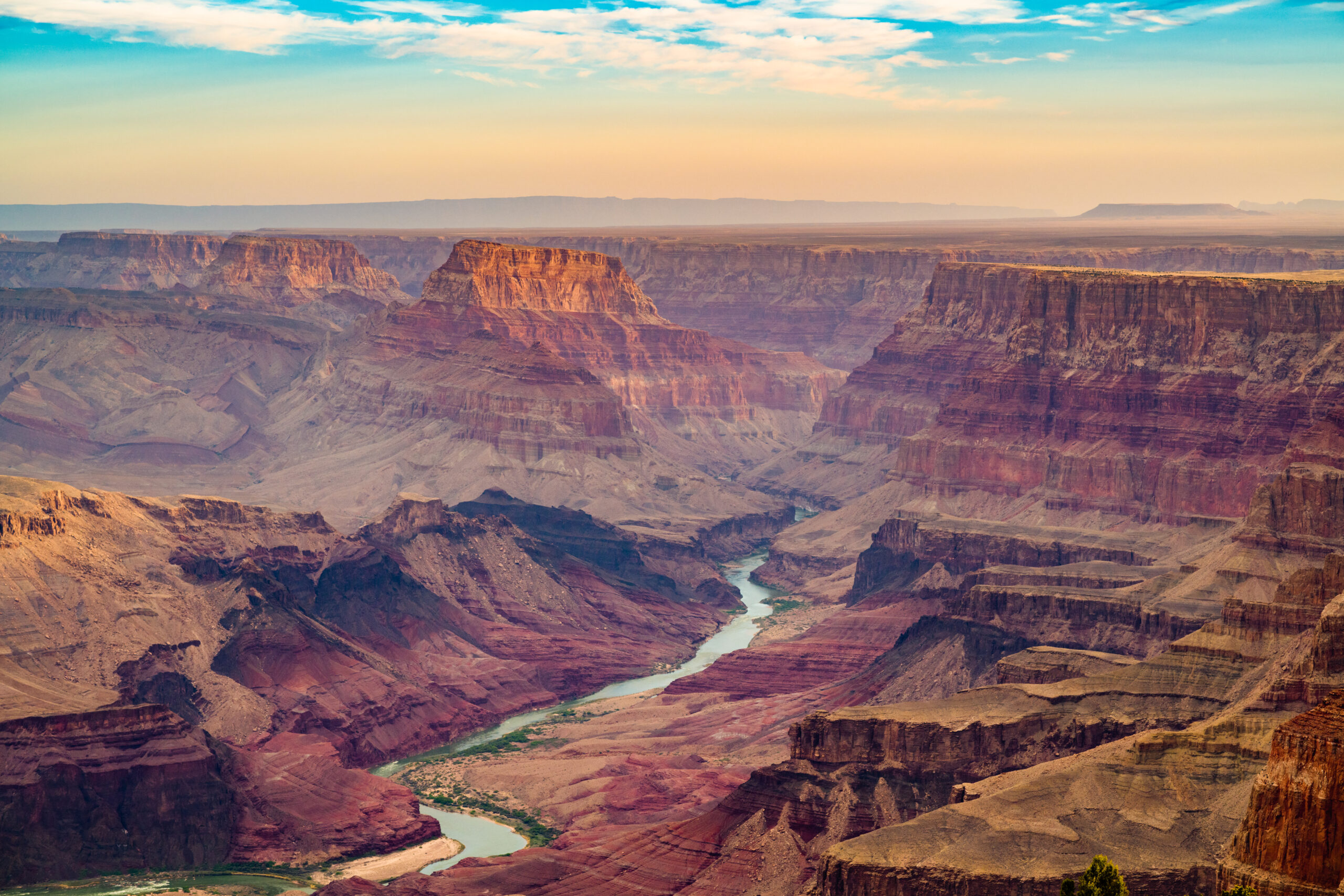 A view of the Grand Canyon and the Colorado River.