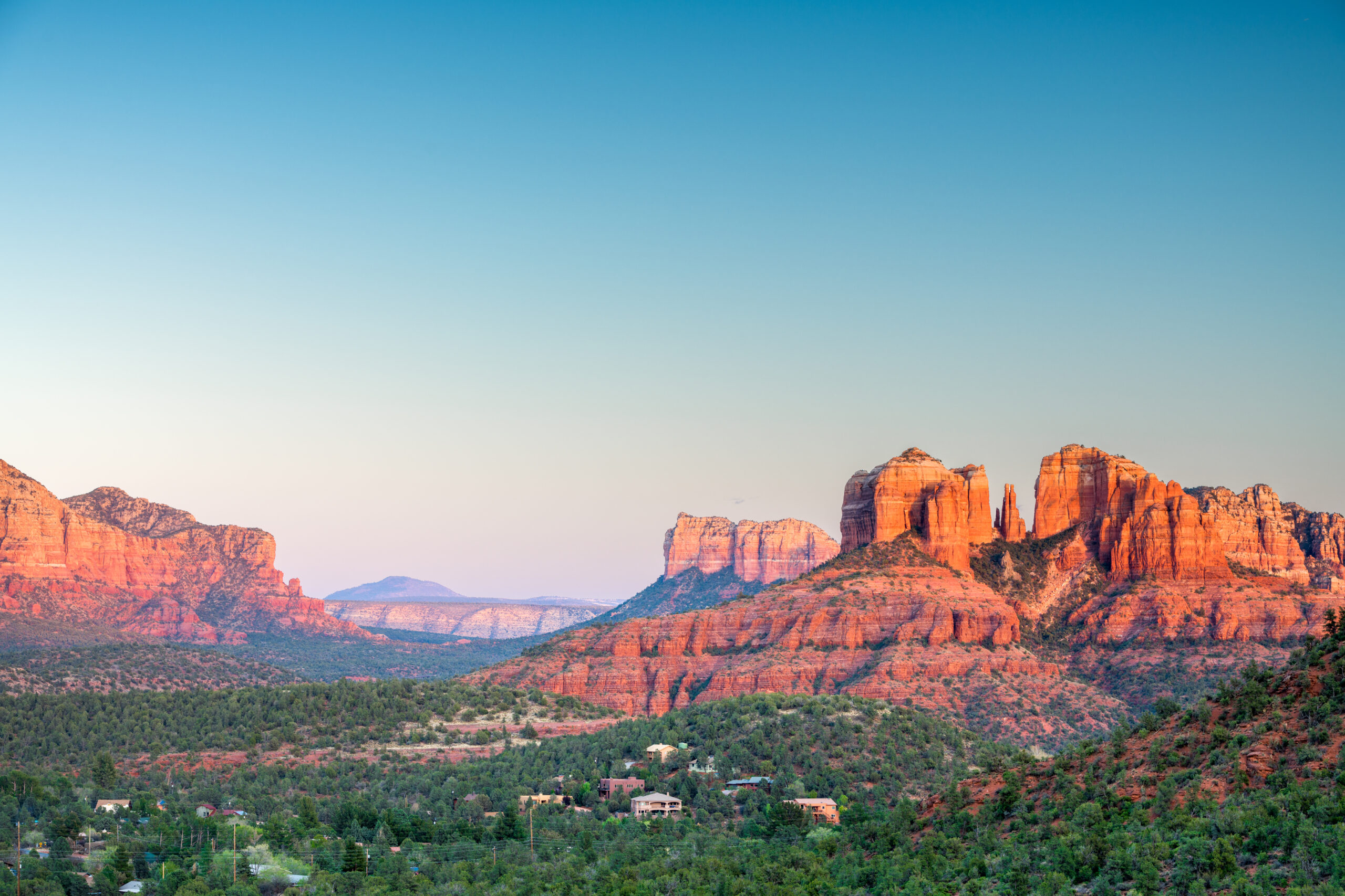 A view of Sedona, Arizona and its red rock formations.