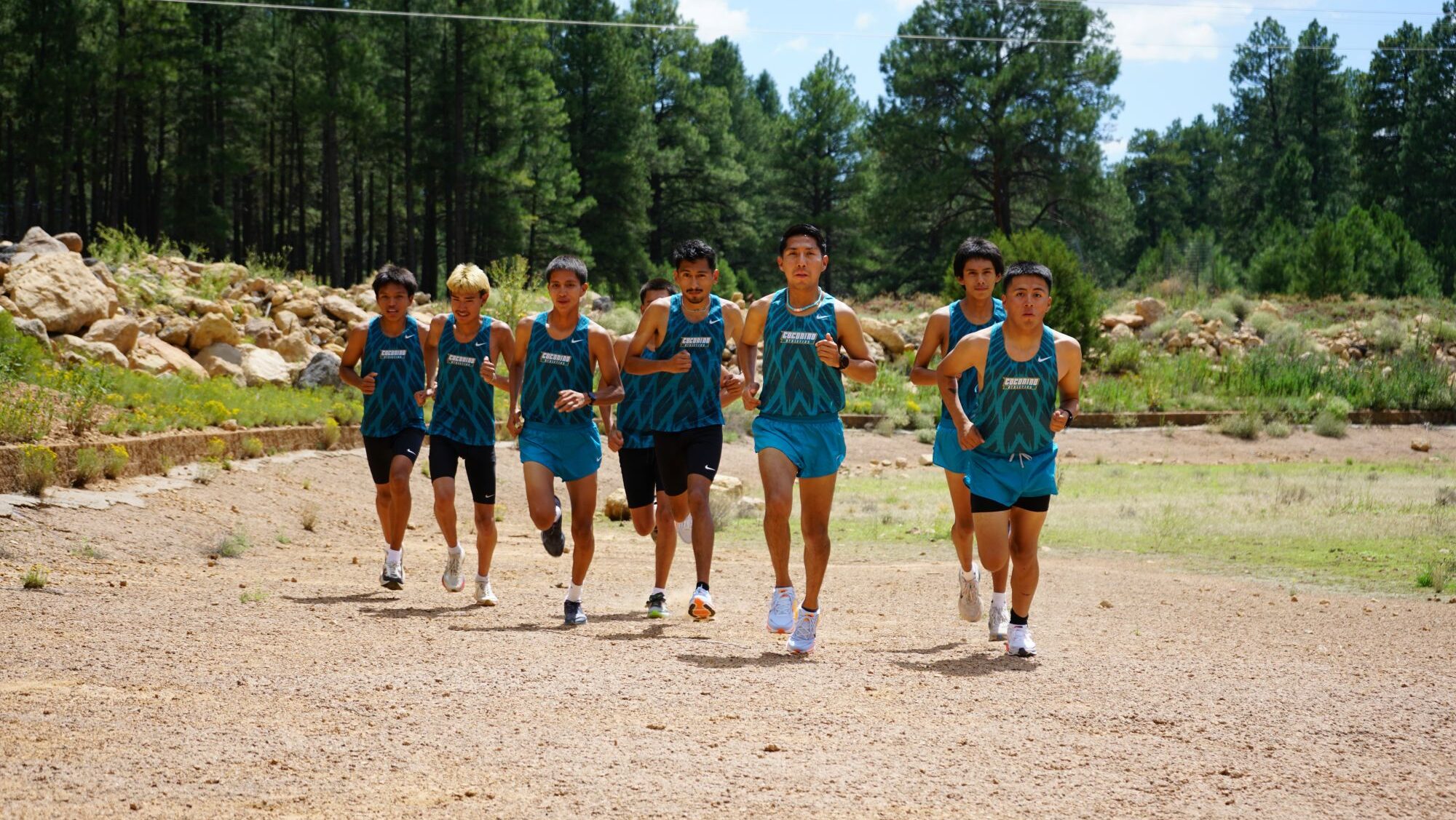 CCC Men's Cross Country Team running as a pack.
