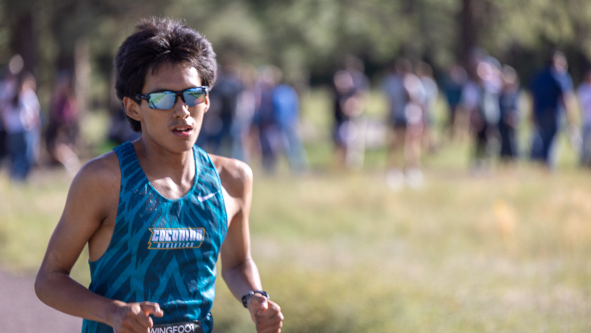 Runner racing a cross country race.